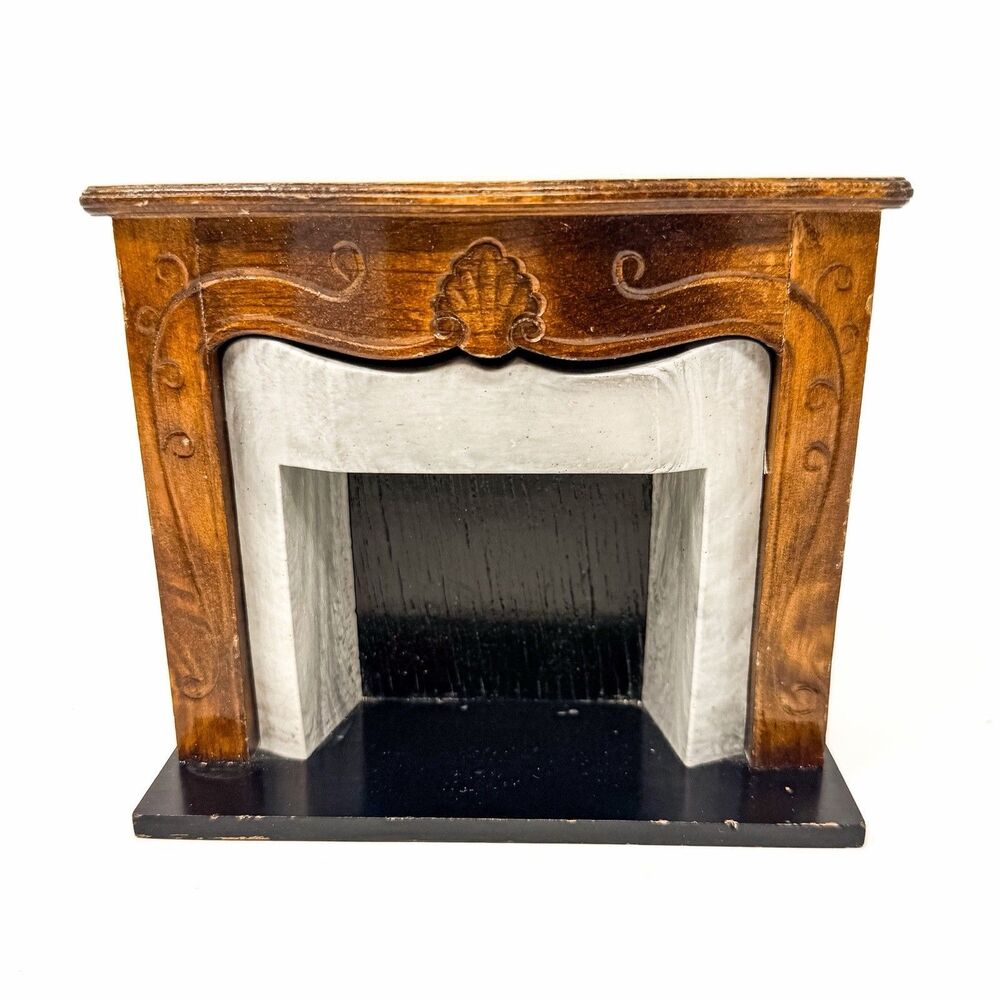 Vintage Dollhouse Miniature Fireplace Wood Faux Marble Mantel Taiwan R.O.C. 1:12
